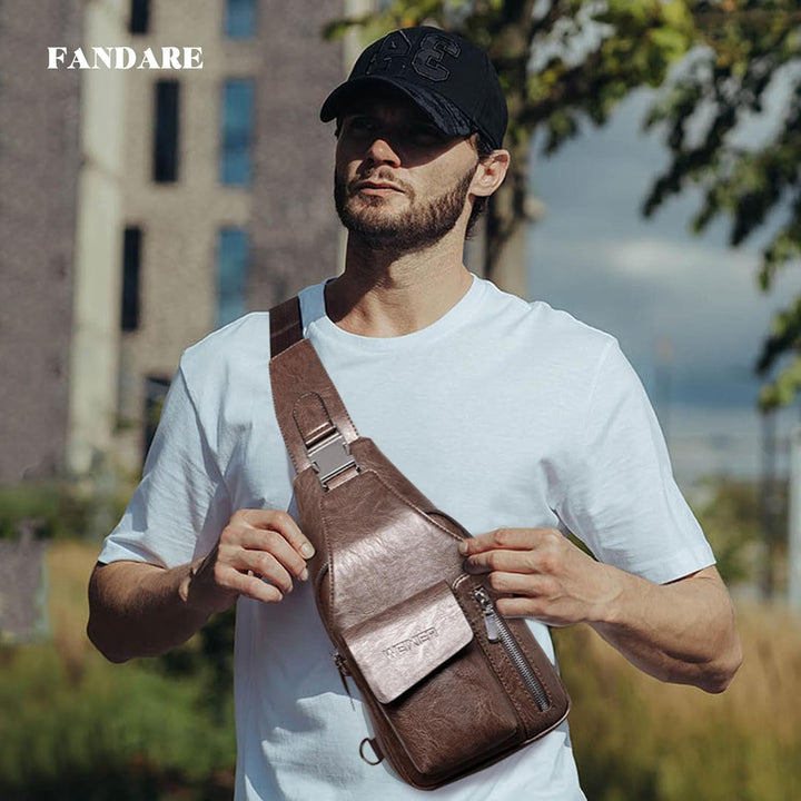 FANDARE Retro Brusttasche Ultraleicht Sling Bag Geschäft Umhängetasche für Herren Schultertasche Out