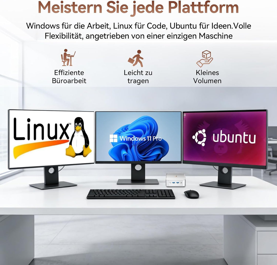 Huidun H80 Mini PC АMD Ryzen 5 (Besser als 4300U/i3-10110U) W11-Pro 16GB RAM 512GB SSD, 4K@60Hz UHD