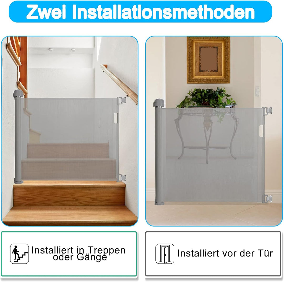 XMTECH Türschutzgitter Ausziehbar Treppenschutzgitter 0-180cm Grau Einziehbares Treppenschutzrollo,