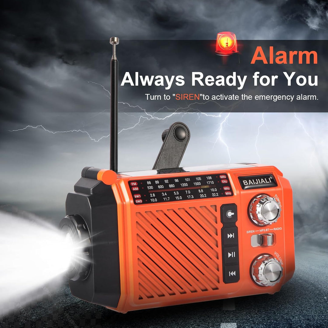Kurbelradio Notfallradio mit 2600mAh Powerbank, Solar & USB-C Ladung, AM/FM/SW Weltempfänger, LED-Ta