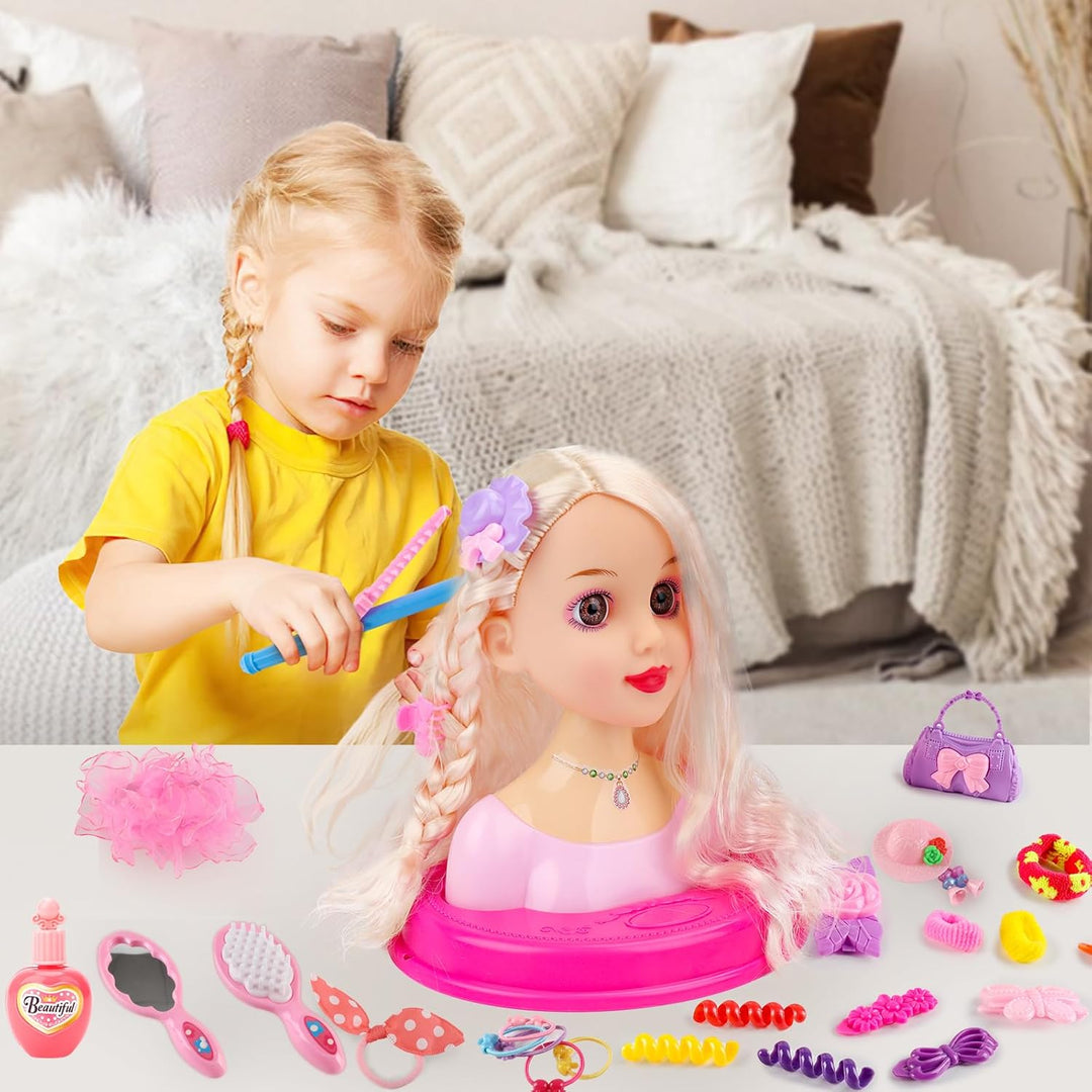 deAO Schminkpuppe Frisierkopf für Kinder, Frisierkopfpuppe mit Haartrockner Frisierpuppenkopf für Pr