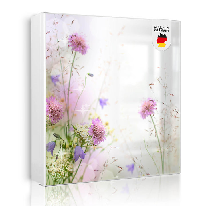 banjado® Grosser Schlüsselkasten Glas/Schlüsselbox 30cm x 30cm mit 50 Haken - Motiv Glitzernde Wiese