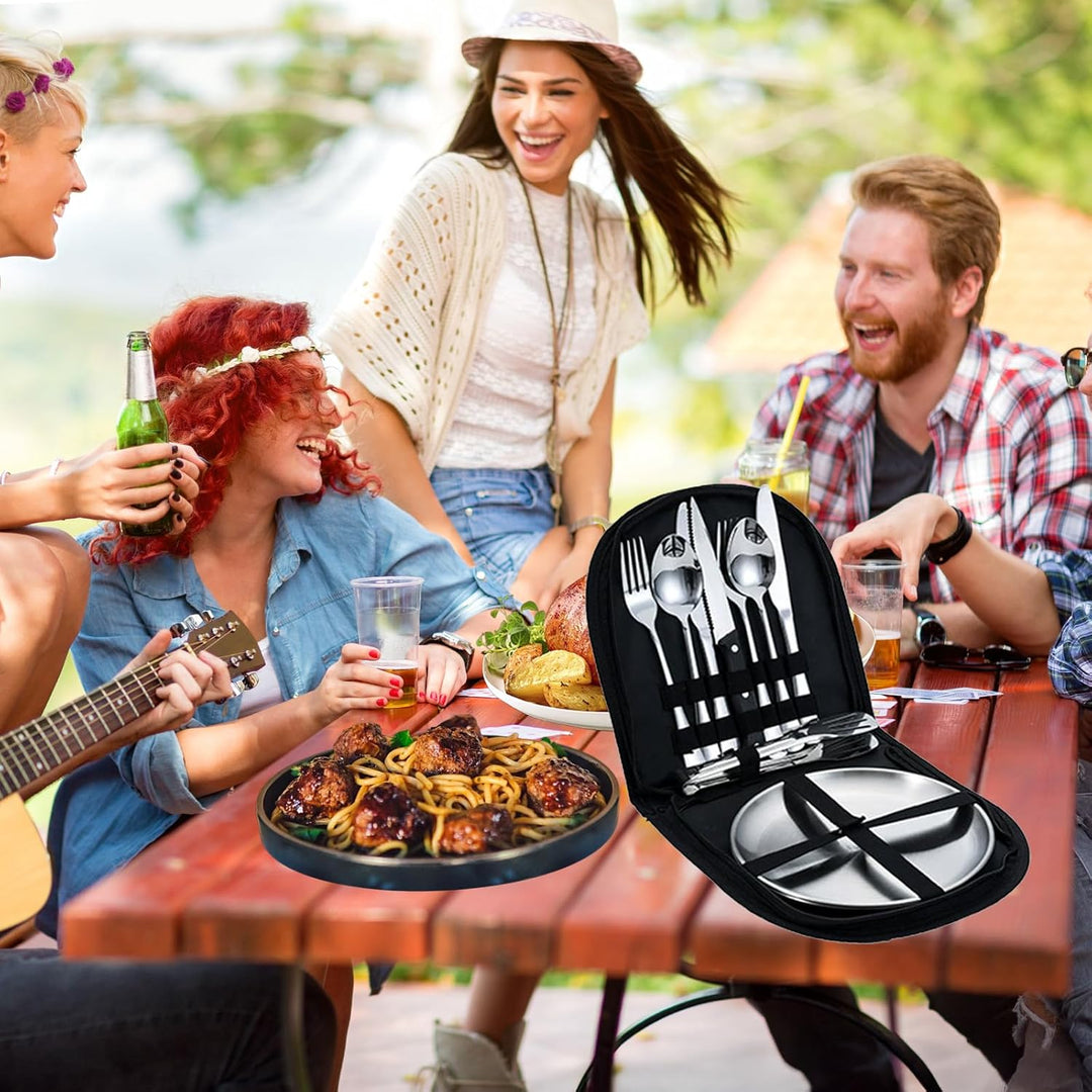 Camping Geschirr Set für 2 Personen, 10 Stück Tragbars Campingbesteck Set aus Edelstahl für Picknick