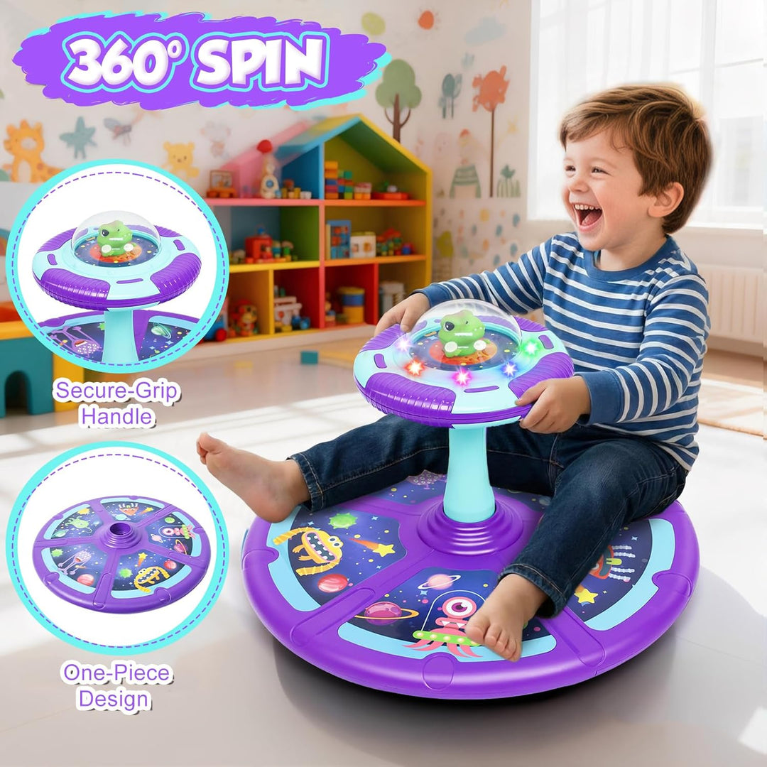Wdmiya Weltraum Karussell Drehstuhl für Kinder, 360°Sensorischer Drehstuhl mit LED-Beleuchtung und M