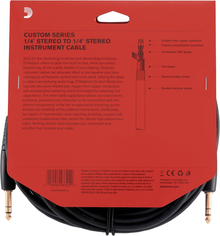 Planet Waves PW-GS-25 Custom Series Cables Instrumentenkabel 7,5m (25 Fuss) schwarz 25 Feet, 25 Feet