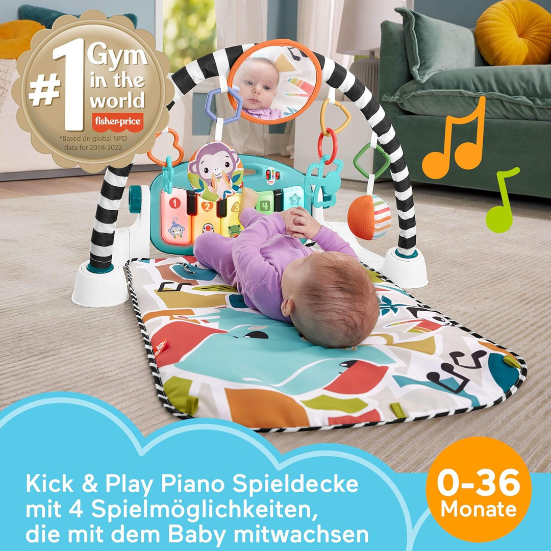 Fisher-Price Kontrast Kick & Play Pianospieldecke für Babys, Spielspass Pianospieldecke, tragbares M