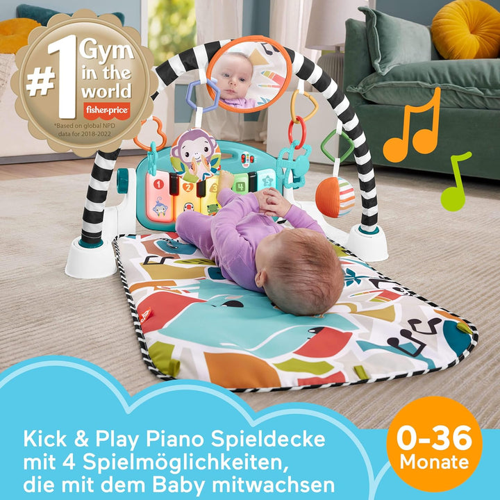 Fisher-Price Kontrast Kick & Play Pianospieldecke für Babys, Spielspass Pianospieldecke, tragbares M