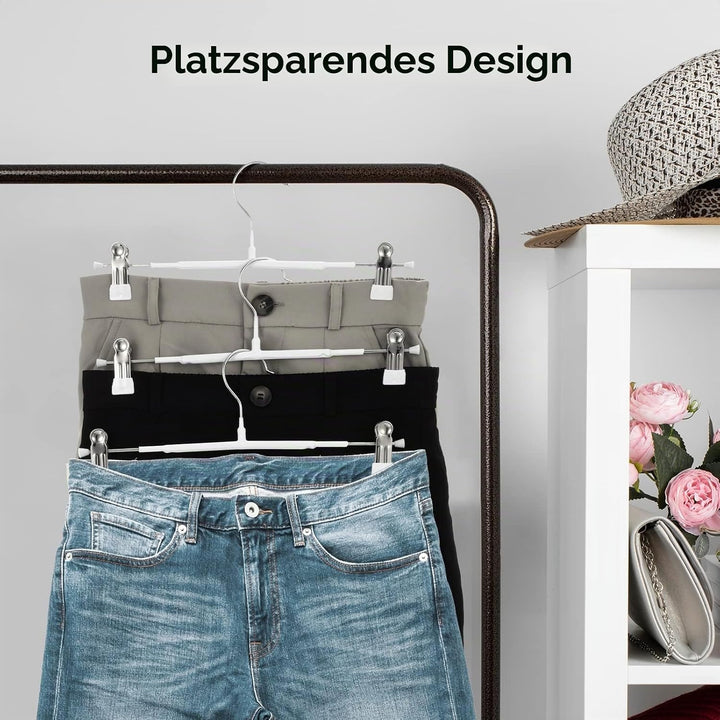 Dünne Hosenbügel, GUANJUNE rutschfeste Hosenbügel mit Verstellbaren Clips, Platzsparende Kleiderbüge