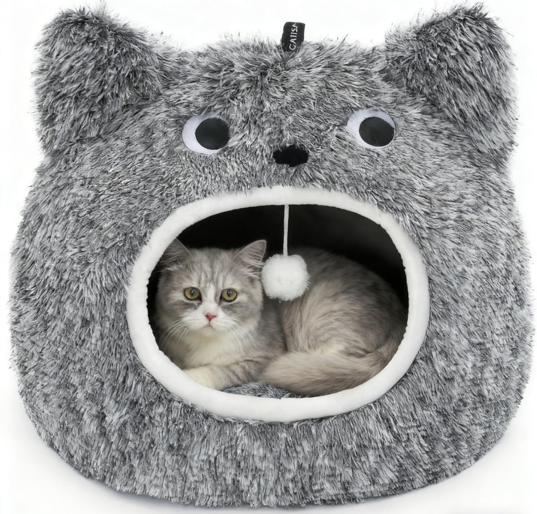 CATISM Katzenhöhle Katzenbett Waschbar Katzenschlafplatz für Katzen Cute Moster Plüsch Haustier Katz