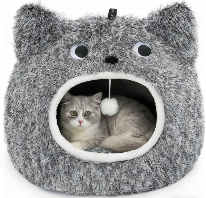 CATISM Katzenhöhle Katzenbett Waschbar Katzenschlafplatz für Katzen Cute Moster Plüsch Haustier Katz