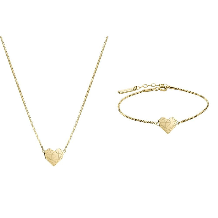 LIEBESKIND BERLIN Damen-Collier Edelstahl, Bundle mit Armband Herz 20 cm