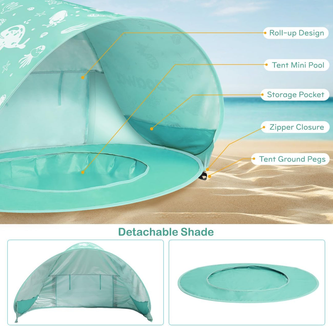 Strandmuschel Pop Up Baby Strandzelt Strandmuscheln,Tragbar Baby Strand Zelt mit Mini Pool UV-Schutz
