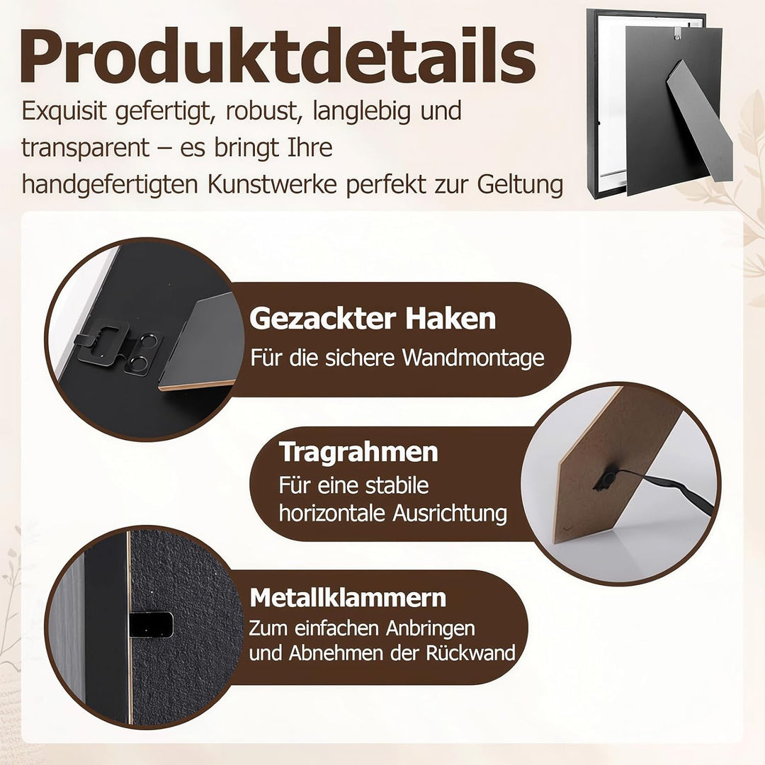 3D Bilderrahmen zum Befüllen 29.7 x 42 cm Bilderrahmen Tief 3D Objektrahmen Hölzern bis 3cm, Tiefer