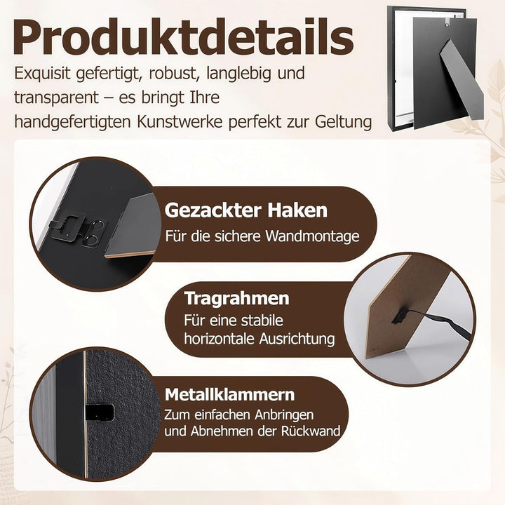3D Bilderrahmen zum Befüllen 29.7 x 42 cm Bilderrahmen Tief 3D Objektrahmen Hölzern bis 3cm, Tiefer