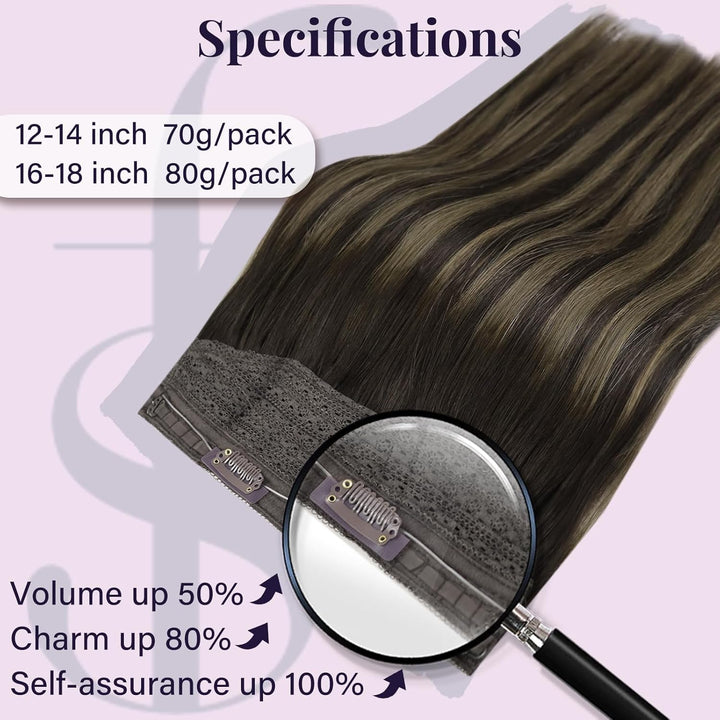 Fshine Secret Wire Extensions Echthaar mit Unsichtbarem Draht 40 cm 80 g Invisible Fish Line Extensi