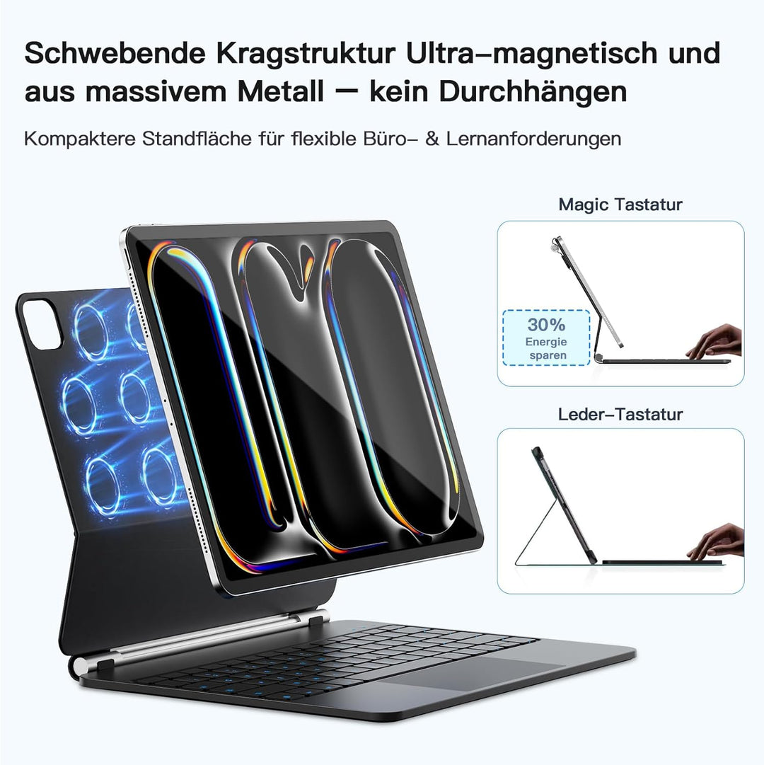 RAYMCRAFT für iPad Pro 13 Zoll (M5/M4, 2025/2024) Hülle mit Tastatur, Magic-Tastatur mit Stifthalter