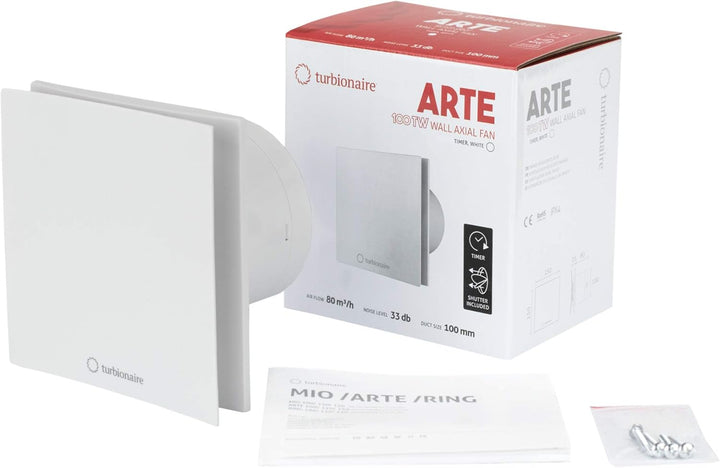 Turbionaire Arte 100 TW Bad Ventilator Timer 100mm Weiss für die Evakuierung Standard für Bad, Küche