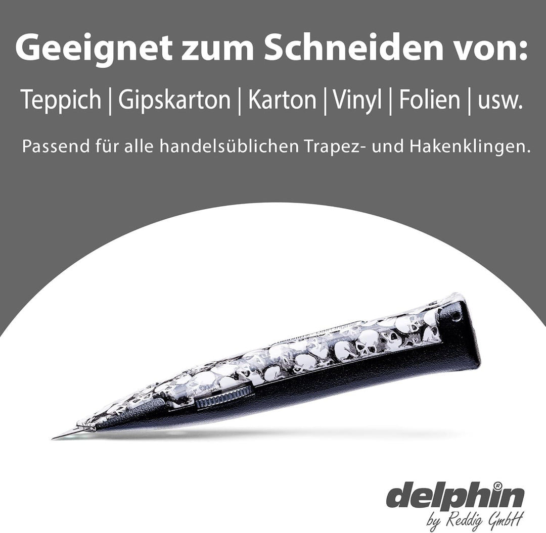 Delphin®-03 Teppichmesser, Design Edition, Feststehende Klinge, Profi Cuttermesser, Alu, Klingen und