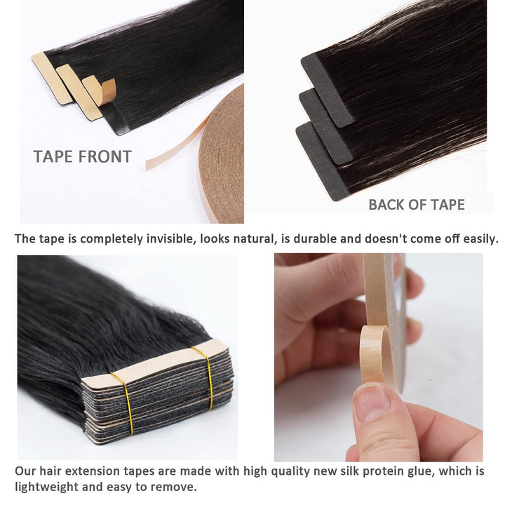 HotLulana Tape Extensions Echthaar Tief Schwarz Extensions Echthaar 20zoll/50cm 50g Skin Weft 100% N