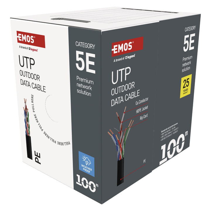 EMOS - UTP Netzwerkkabel CAT 5e, 100m, PE - CAT5e-Patchkabel UTP - Gigabit LAN Kabel - ungeschirmtes