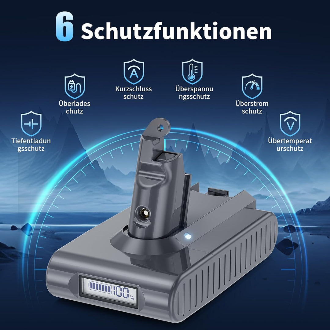 V6 Akku für Dyson, Ersatzakku für Dyson V6 Akku (LCD Display) | Kompatibel mit Animal Absolute Motor
