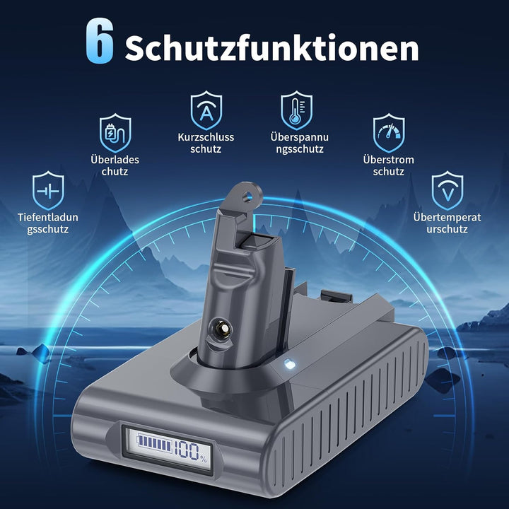 V6 Akku für Dyson, Ersatzakku für Dyson V6 Akku (LCD Display) | Kompatibel mit Animal Absolute Motor