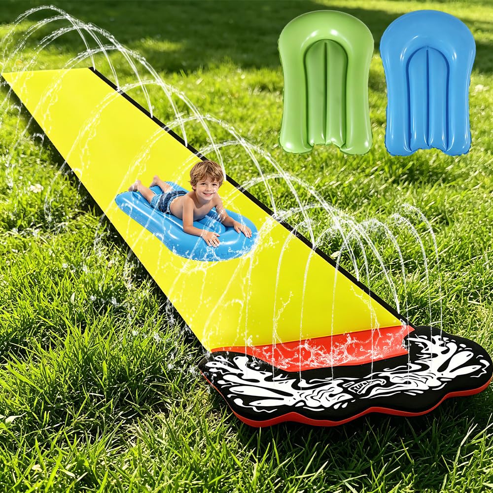 Wasserrutsche Garten für Kinder, 480 * 71cm Wasserrutschmatte mit 2 Bodyboards, Wasserrutsche Kinder