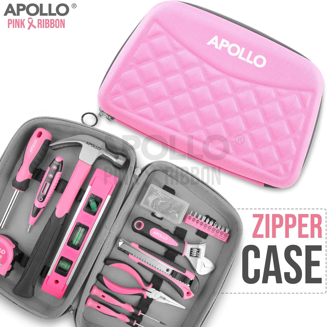 Apollo 21 tlg Pinkes Werkzeug in einer Stylischen Werkzeugtasche mit Reisverschluss für die Frau im