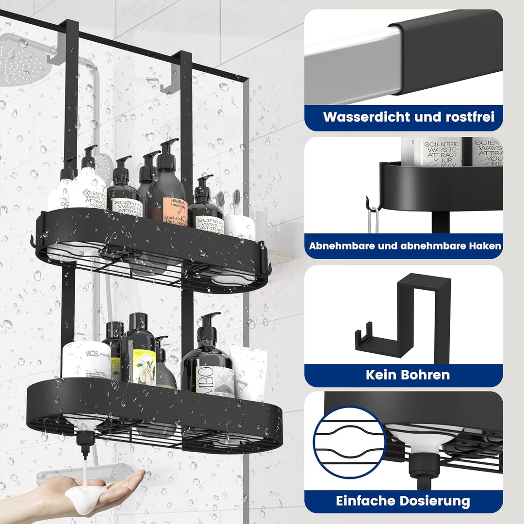 Duschregal Zum Hängen Duschablage Ohne Bohren Schwarz Badezimmer Organizer Duschkorb Shampoo Halteru