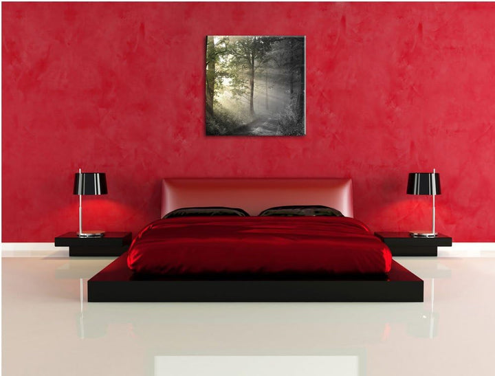 Pixxprint Waldweg im Grünen als Leinwandbild/Grösse: 70x70 cm/Wandbild/Kunstdruck/fertig bespannt, 7
