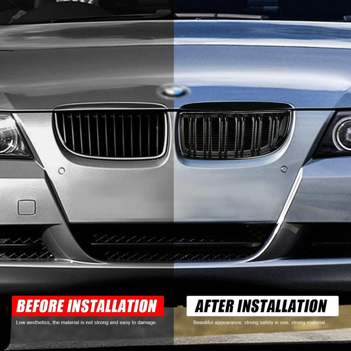 TOPTHAN E90 Kühlergrill Passend für BMW E90 E91 2005 2006 2007 2008 Glanz Kühler Front Doppel Rippen