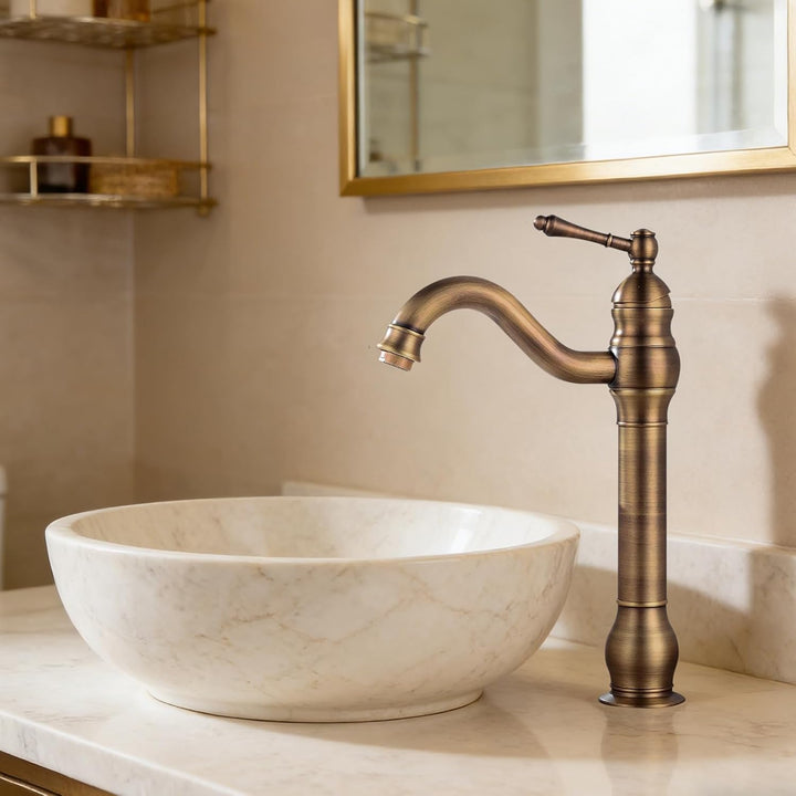 Badezimmer Waschbecken Mischer Hahn, reiner Kupfer Griff Einzel Loch Retro Badezimmer Hahn (Antik) A
