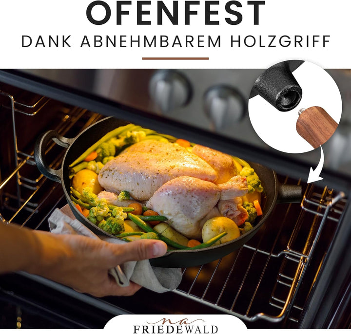 Friedewald® Gusseisen Wok mit Deckel - induktionsgeeignet - 29 cm/für 2-4 Personen - alle Herdarten