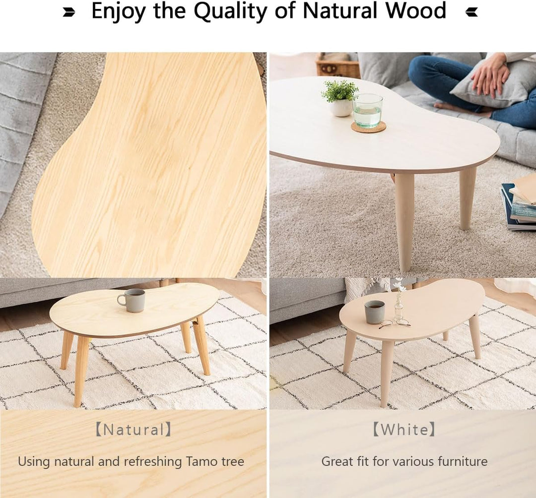 EMOOR Klapptisch Holz, Klein-Birnenform(B80xD52cm) Naturfarben, Couchtish Tatami Tisch, Naturfarben