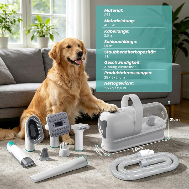 Hundeschermaschine mit Staubsauger, 13000 Pa Super Saugkraft & 99,99% Tierhaar-Aufnahme, Leise Haust