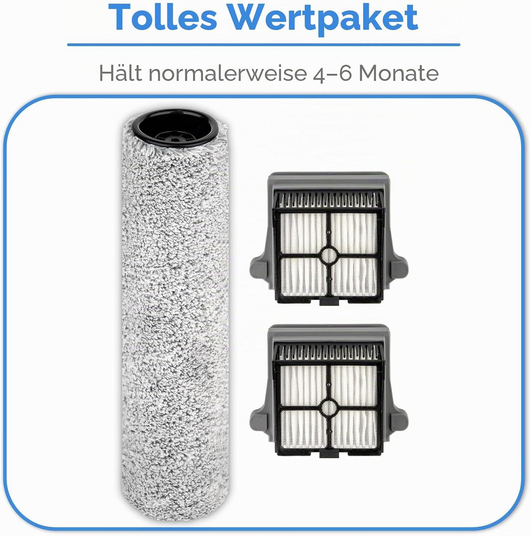 【Version 2, Abnehmbar】(3 Stück) One S6 Bürstenrollen und HEPA-Filter kompatibel mit den Nass-Trocken