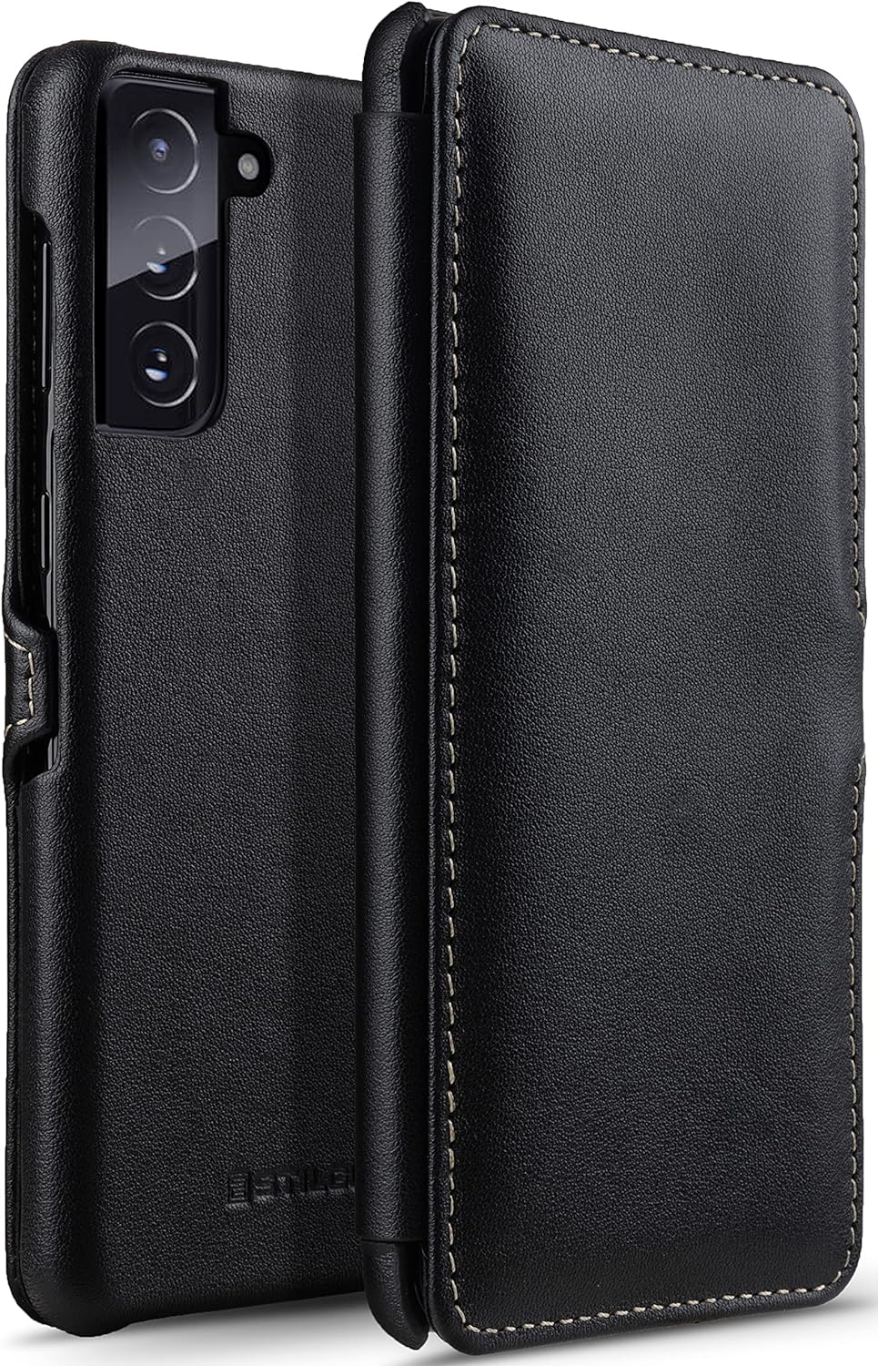 STILGUT Book Case kompatibel mit Samsung Galaxy S21 Plus 5G Hülle aus Leder mit Clip-Verschluss, Led