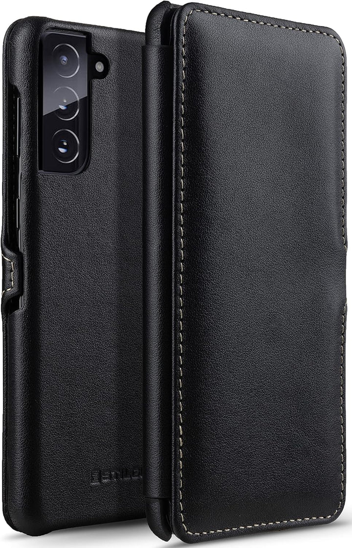 STILGUT Book Case kompatibel mit Samsung Galaxy S21 Plus 5G Hülle aus Leder mit Clip-Verschluss, Led