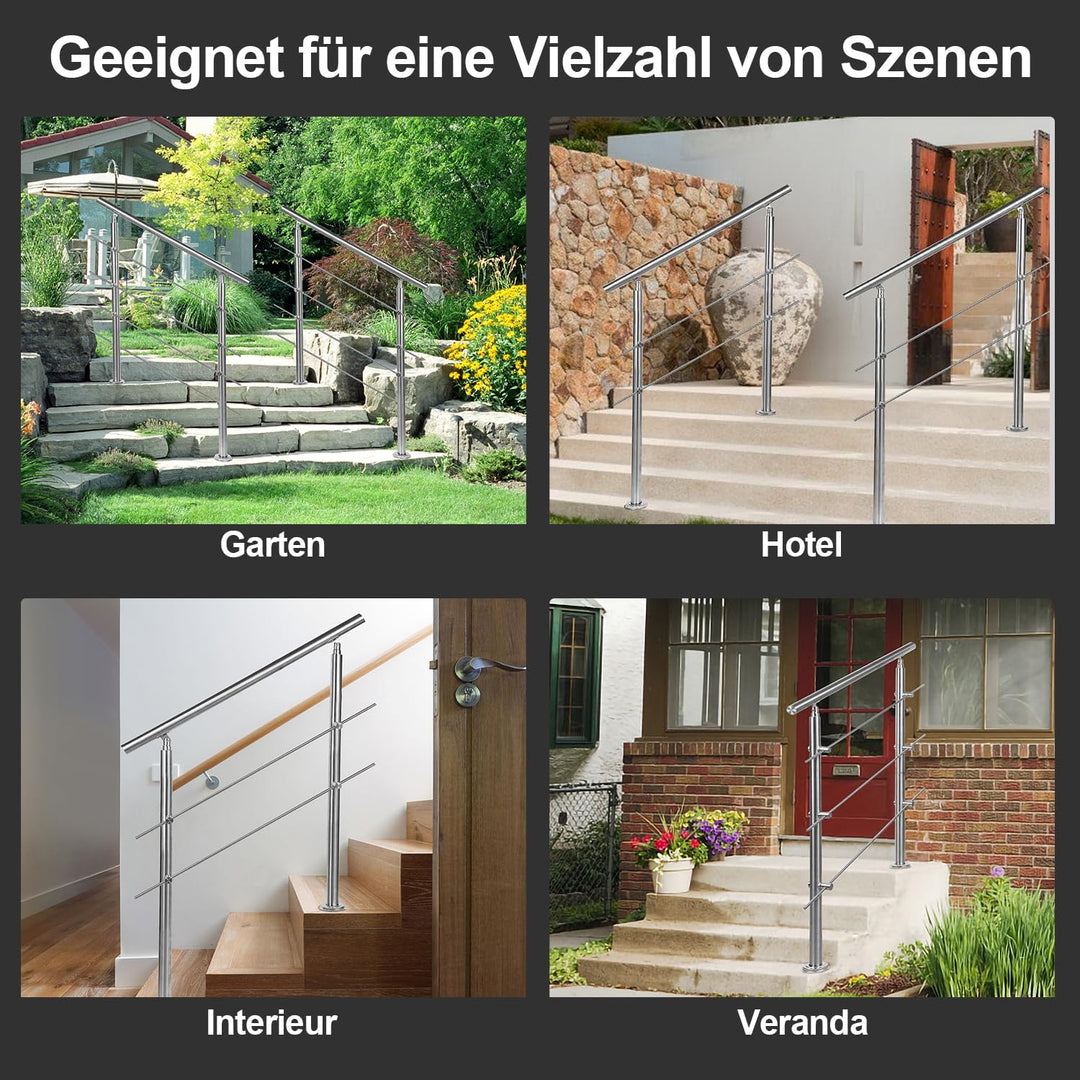 120cm Treppengeländer Edelstahl mit ohne Querstreben, Handlauf Winkelverstellbar, Geländer für Ausse