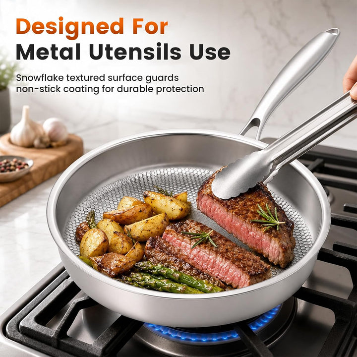 Titan Bratpfanne mit Deckel,Titanium Pan Uncoated, Pfannen aus Titan mit gehämmertem Muster zum Koch