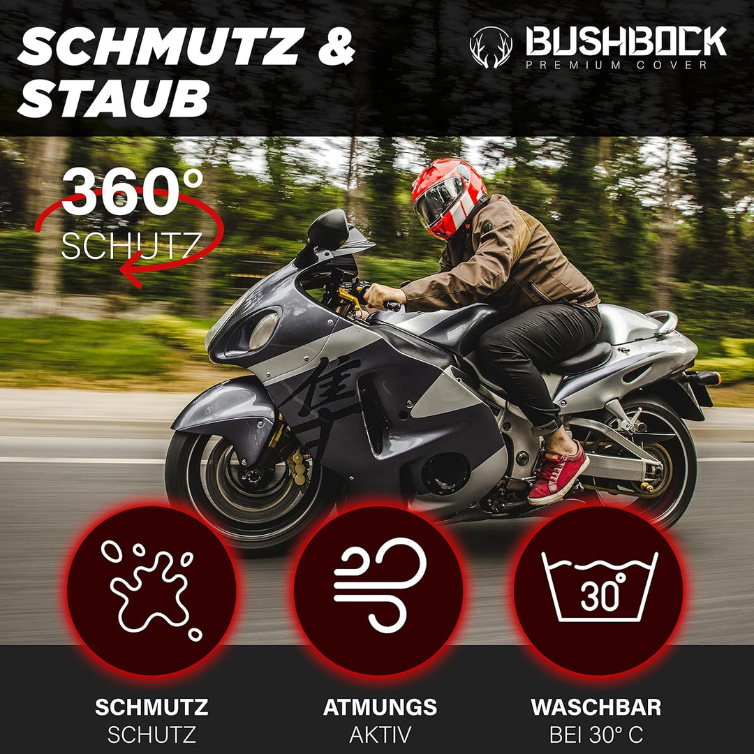 BUSHBOCK® Premium Cover Indoor Motorrad Abdeckplane-Staubschutz-elastischer, atmungsaktiver Samt-Str
