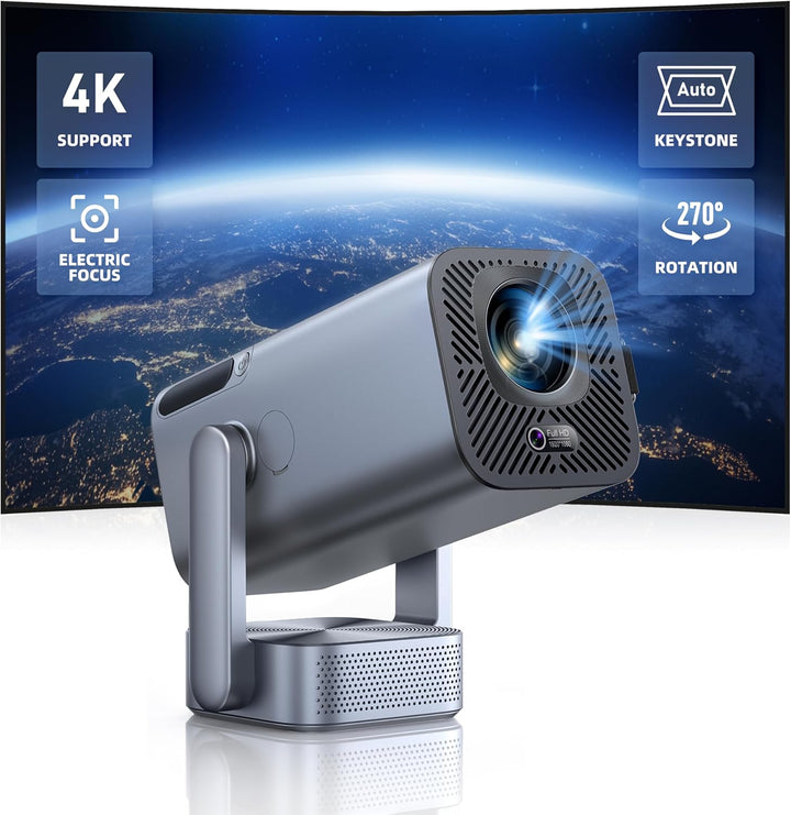 Mini Beamer Native 1080P Beamer 4K - 【Elektrischer Fokus & Auto Vertikale Trapezkorrektur & 270°dreh