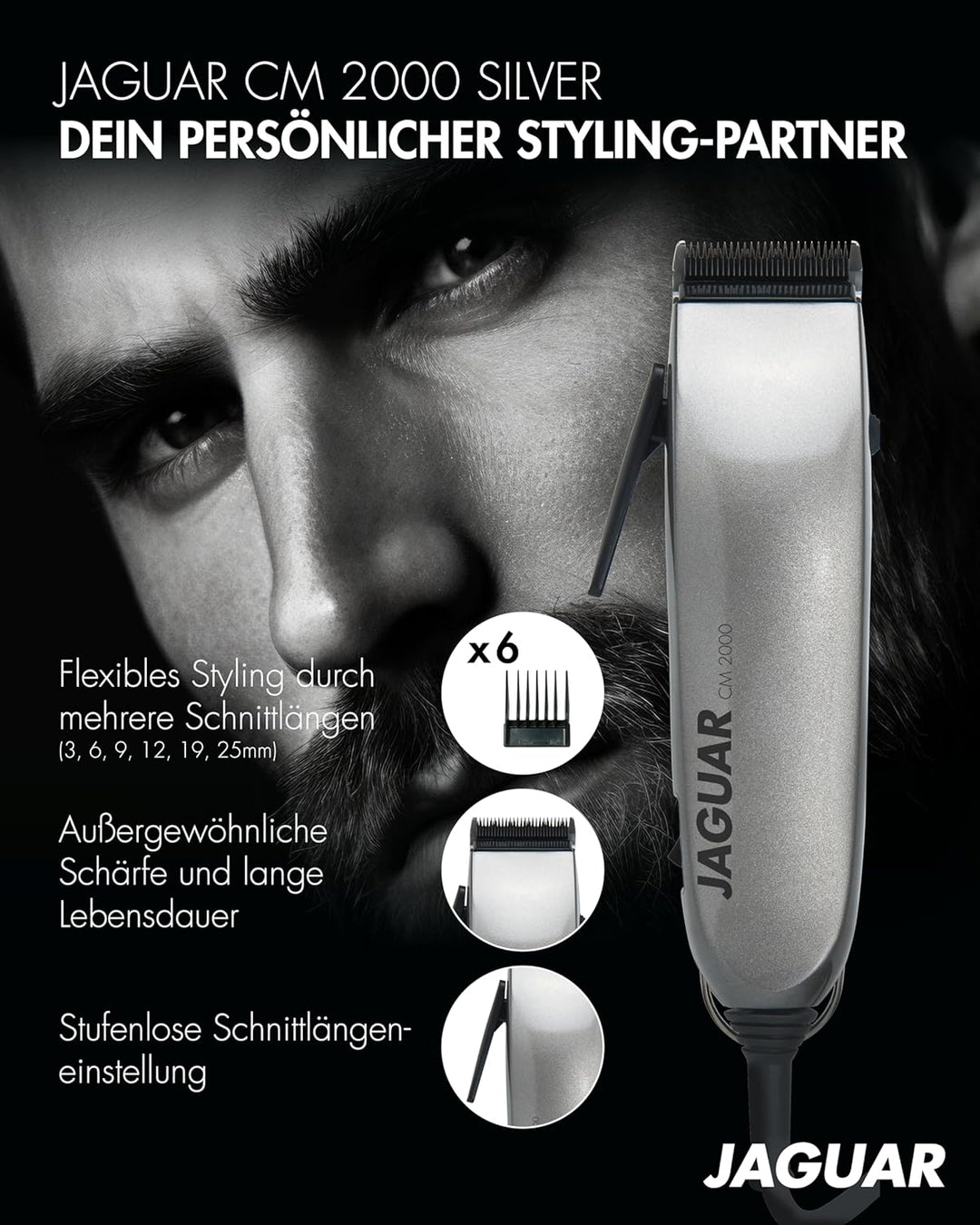 JAGUAR Haarschneidemaschine CM 2000 Silver | Profi-Haarclipper für Netzbetrieb | Schnellmontage-Syst