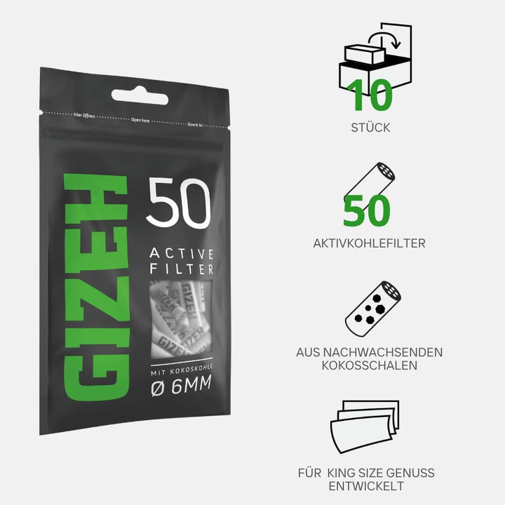 GIZEH BLACK Active Filter – Aktivkohlefilter slim 6 mm Durchmesser – Aktivkohlefilter slim mit Aktiv