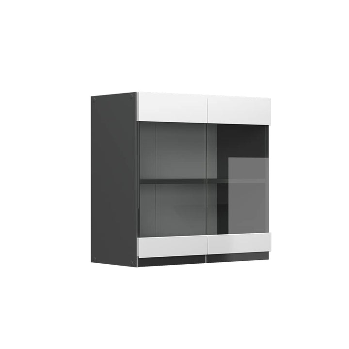 Vicco Küchenschrank Glas R-Line, Weiss/Anthrazit, 60 cm J-Shape Weiss Hängeglasschrank 60 cm, Weiss