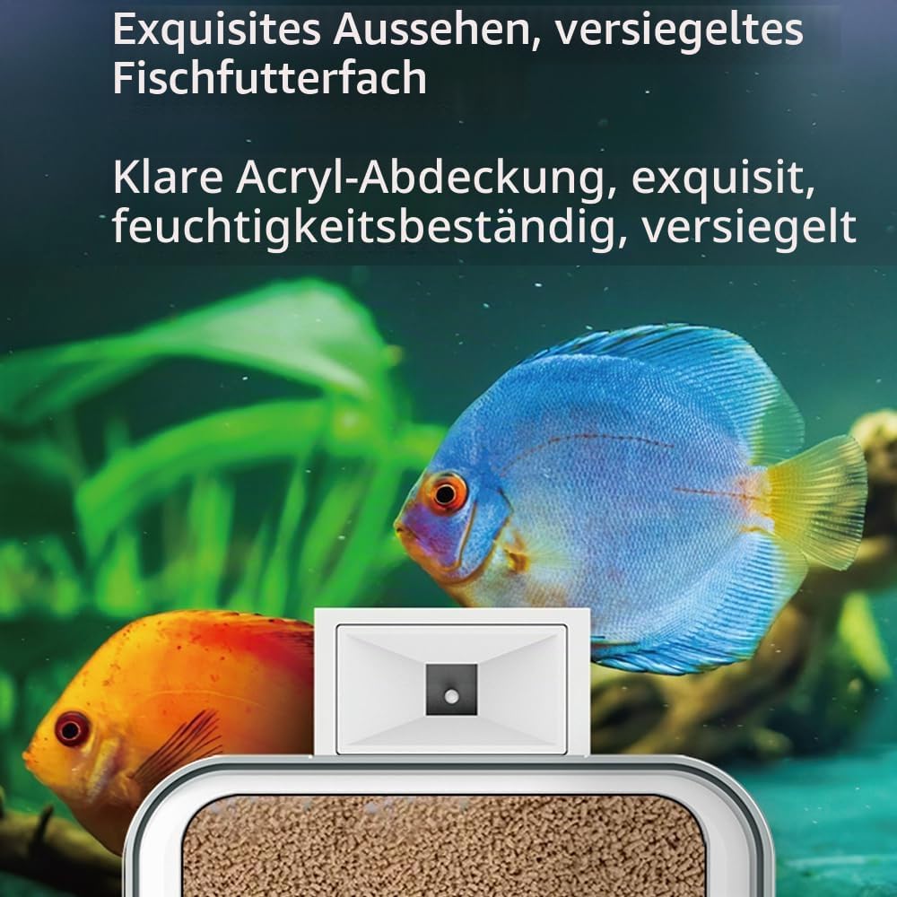 Weytoll Futterautomat für Aquarium, 100 ML WiFi APP Steuerung, Aquarium Feuchtigkeitsbeständig Futte