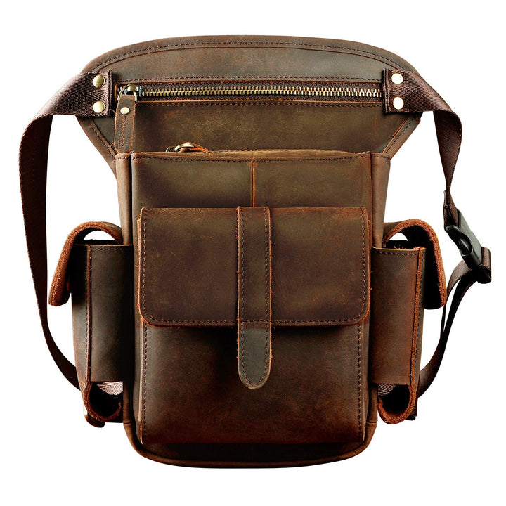 Le'aokuu Herren Echtes Leder Hüfttasche Gürteltasche Bauchtasche Reissverschluss Motorrad Messenger