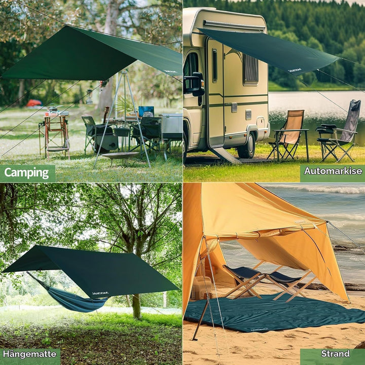 JAICOM Tarp Wasserdicht - 3x3M/4M/5M Camping Zeltplane, Ultraleicht und Tragbar, UV-Schutz &amp; Schnee
