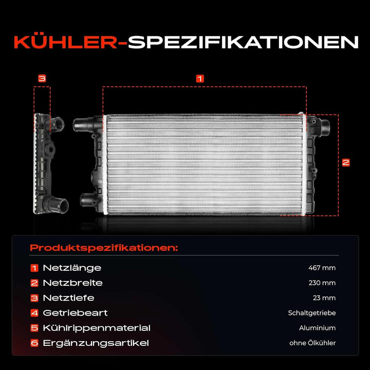 Frankberg Kühler Wasserkühler Motorkühler Schaltgetriebe Kompatibel mit Cinquecento 170 0.9L 1.1L 19