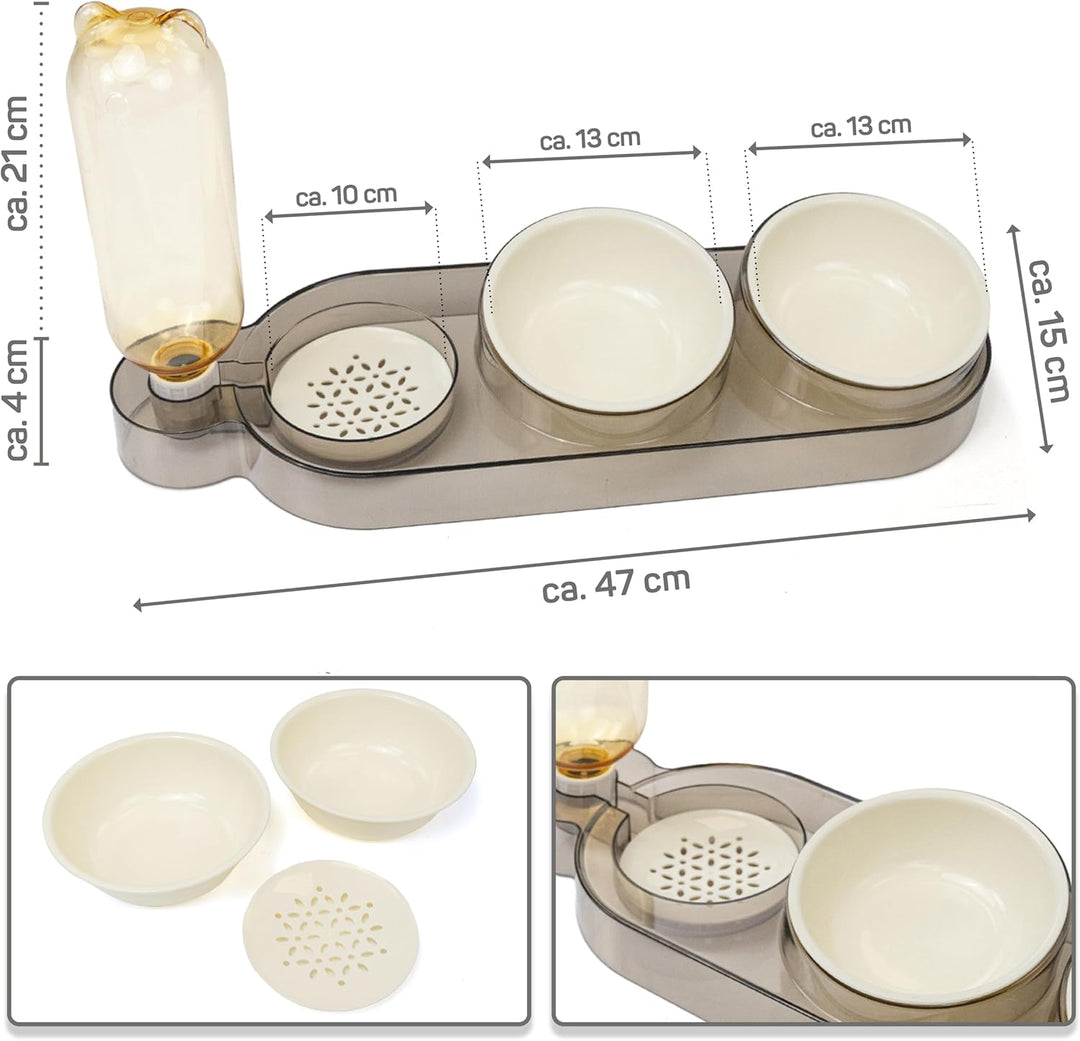 CATOBEL | Katzen Futternapf Dinner Station, Futterbar mit 2 Näpfen und Wasserspender für Katzen und